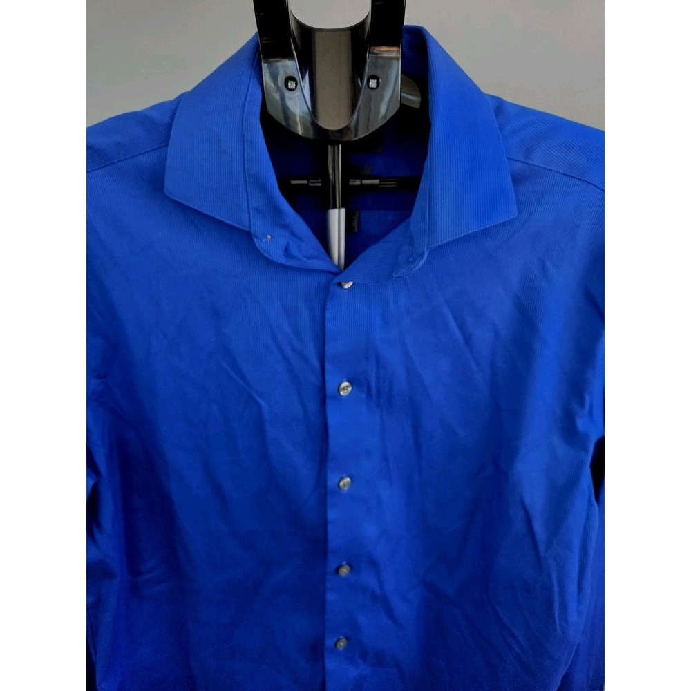 CK Calvin Klein Men's Slim Fit Dress Shirt Royal Blue Pinstripe 17 38-39 Tall